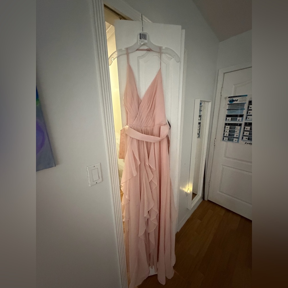 Blush Pink V-Neck Ruffled Chiffon Dress- Vera Wang Bridesmaid Dress